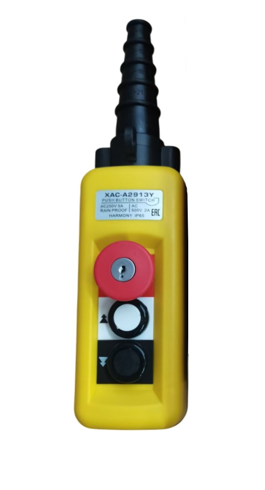 Пульт управления XAC-A2913Y для тали (2 кнопки, 2 скорости, ключ-марка, стоп, IP65, 380В) — фото товара